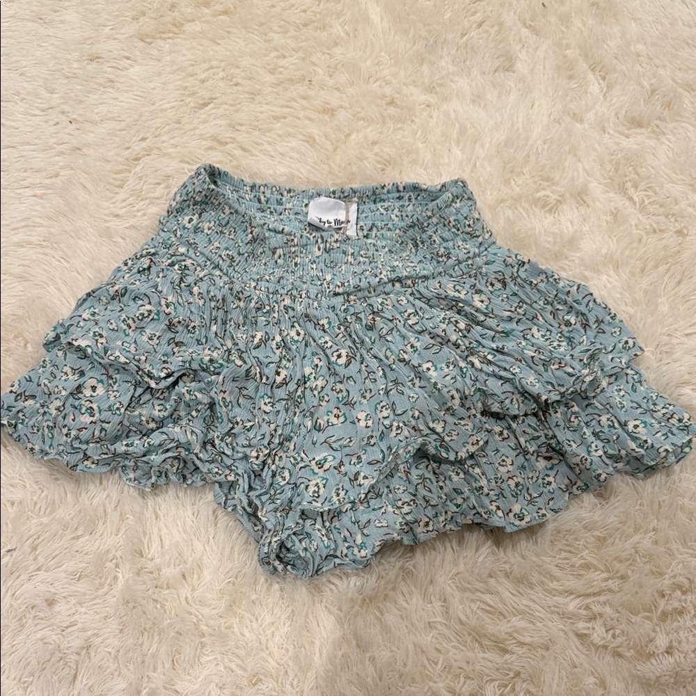 Floral Ruffle Mini Skirt in Blue